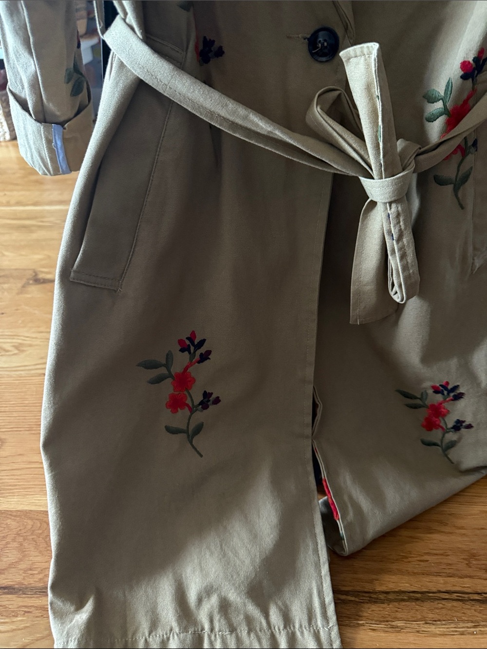 Anthropologie Cartonnier Floral Embroidered Trench Coat - Picture 4 of 7